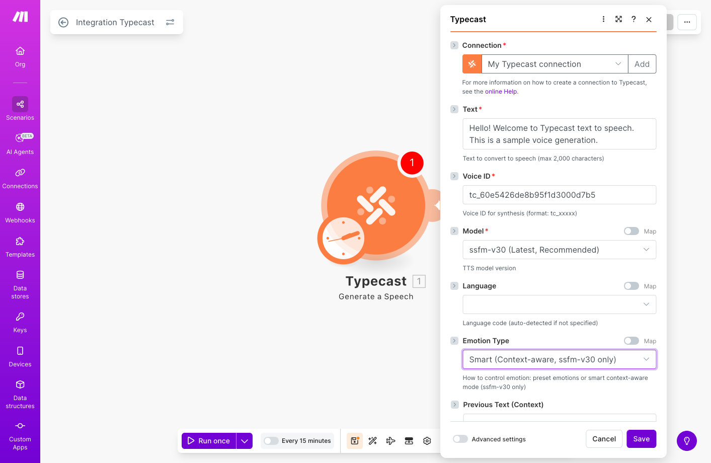 Smart emotion settings with context in Make